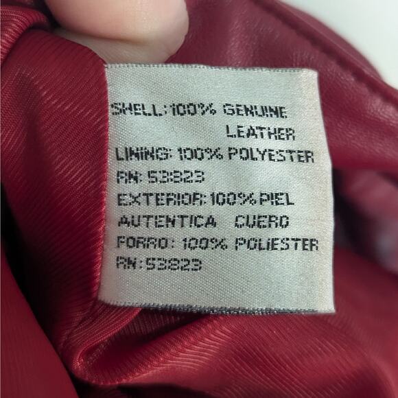 Oleg Cassini Vintage Red Leather Jacket Size Large Collared Zip-Up - Picture 8 of 9